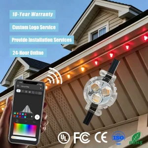 Year Round 12V 24V 36V Permanent Lighting IP68 Waterproof Eaves Tack Light Smart App Controller Rgbw Outdoor 3 Led Point Lights
