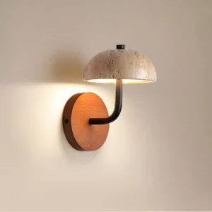 Yellow Travertine Japanese Wabi sabi Master Bedroom Bedside Retro Style Living Room Background Wall Creative Mushroom Wall Lamp