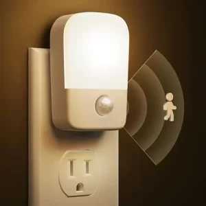 ZHILAI Mini Modern Motion Sensor Plug In 3000K Warm White LED Night Light Dimmable FCC Certified 1 Year Warranty for Bedroom