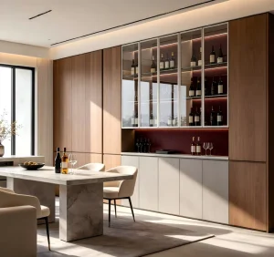 Zero-Formaldehyde Plywood Glass Display LED Wine Cabinet for Living Room