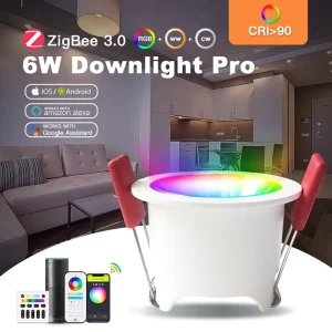 ZigBee 3.0 RGBCCT 6W Recessed LED Downlight, AC100-240V, Anti-Glare