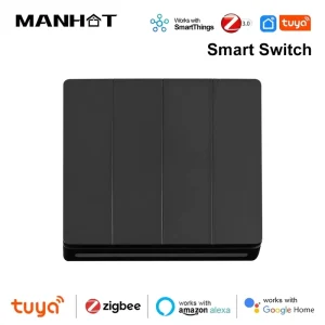 ZigBee Smart Light Switch NO Neutral &With Neutral Wire EU Push Button Wall Switch 1 4 Gang Work for Tuya Alexa & Google Home