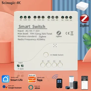 ZigBee WiFi Motor Switch 4-Channel Relay Board RF433 Receiver 12V 24V DC 7-32V