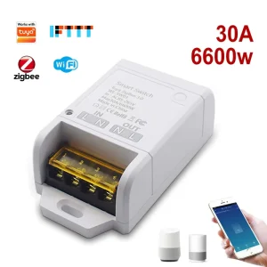 Zigbee 30A 6600W Smart Switch Relay with Voice and Remote Control, Plastic, Hub Required