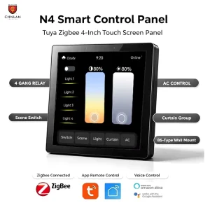 Zigbee 4 Inch Smart Touch Control Panel Wall Switch 4 Gang Relay Curtain AC Light Scene 4-in-1 Dimmer