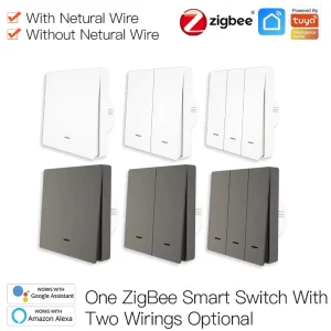 Zigbee Smart Light Switch, No Neutral Wire, No Capacitor Required, 1/2/3-Way, Voice Control