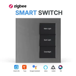 Zigbee Smart Light Switch with Tempered Glass Panel, 1/2/3/4/6/8 Gang, Zero Live Wire, IP20
