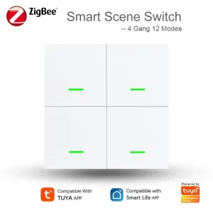 Zigbee Wireless Smart Scene Switch, 4-Gang, 12 Modes, Automatic Lighting Scene Button Controller