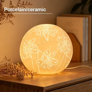 porcelain Porcelain New Design Ball Shape LED Desk Night Light with E14 Bulb Base Flexible Moon Hollow Out Warm Light